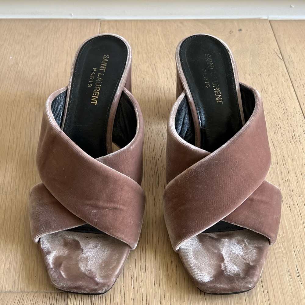 Saint Laurent LouLou Light Pink Velvet Heels